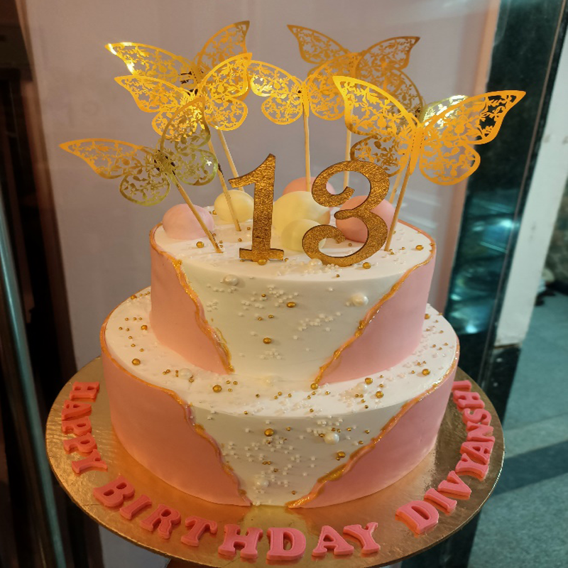 Double layer butterflies theme cake